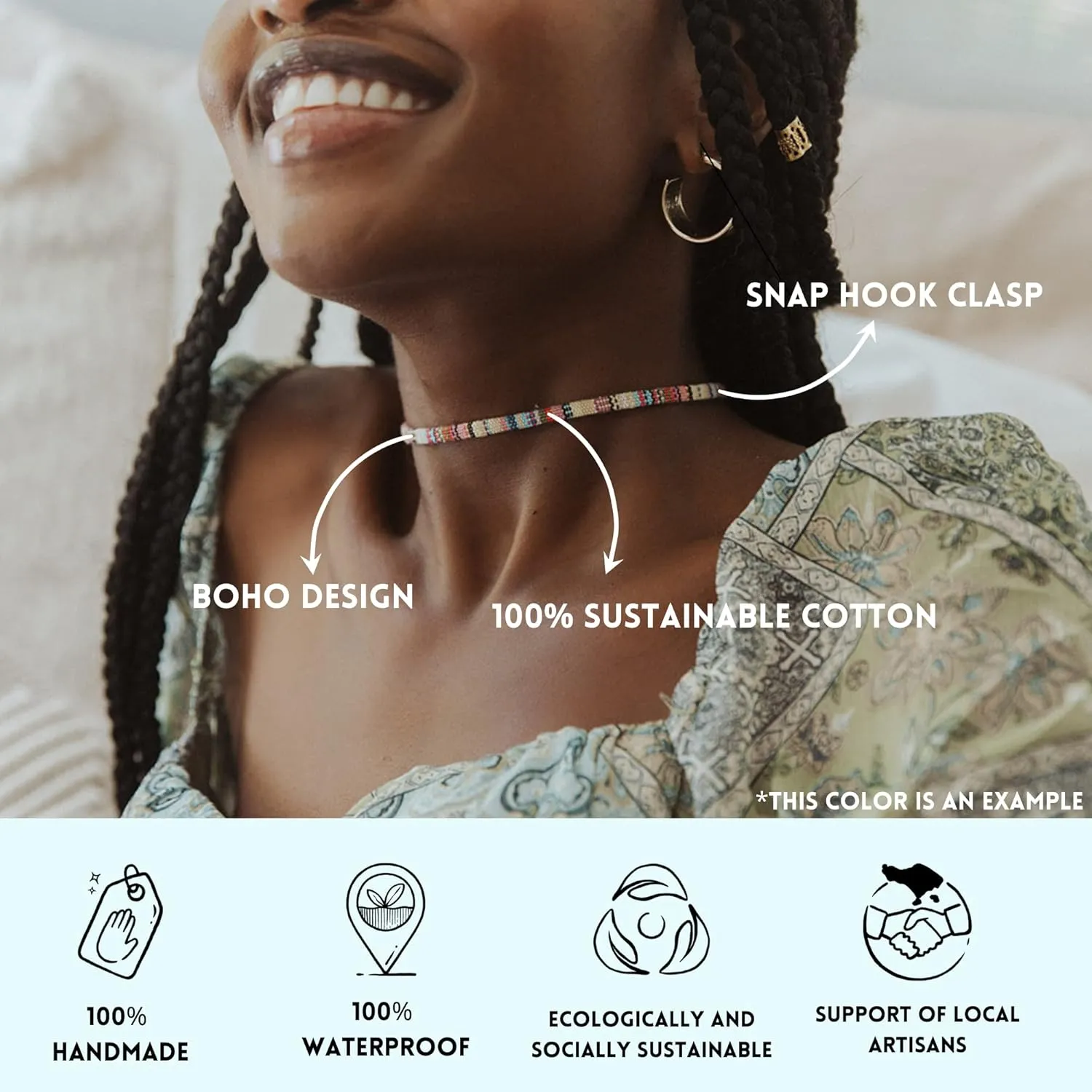 Made by Nami Boho Choker for Women and all Genders Waterproof & Adjustable Surfer Necklace Choker for Pride Parade & Hippie Festival (Multi)
