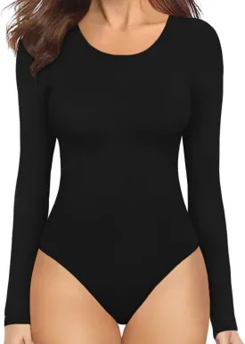 MANGOPOP Round Neck Short Sleeve Long Sleeve Bodysuits for Women Basic Body Suit Shirts Tops