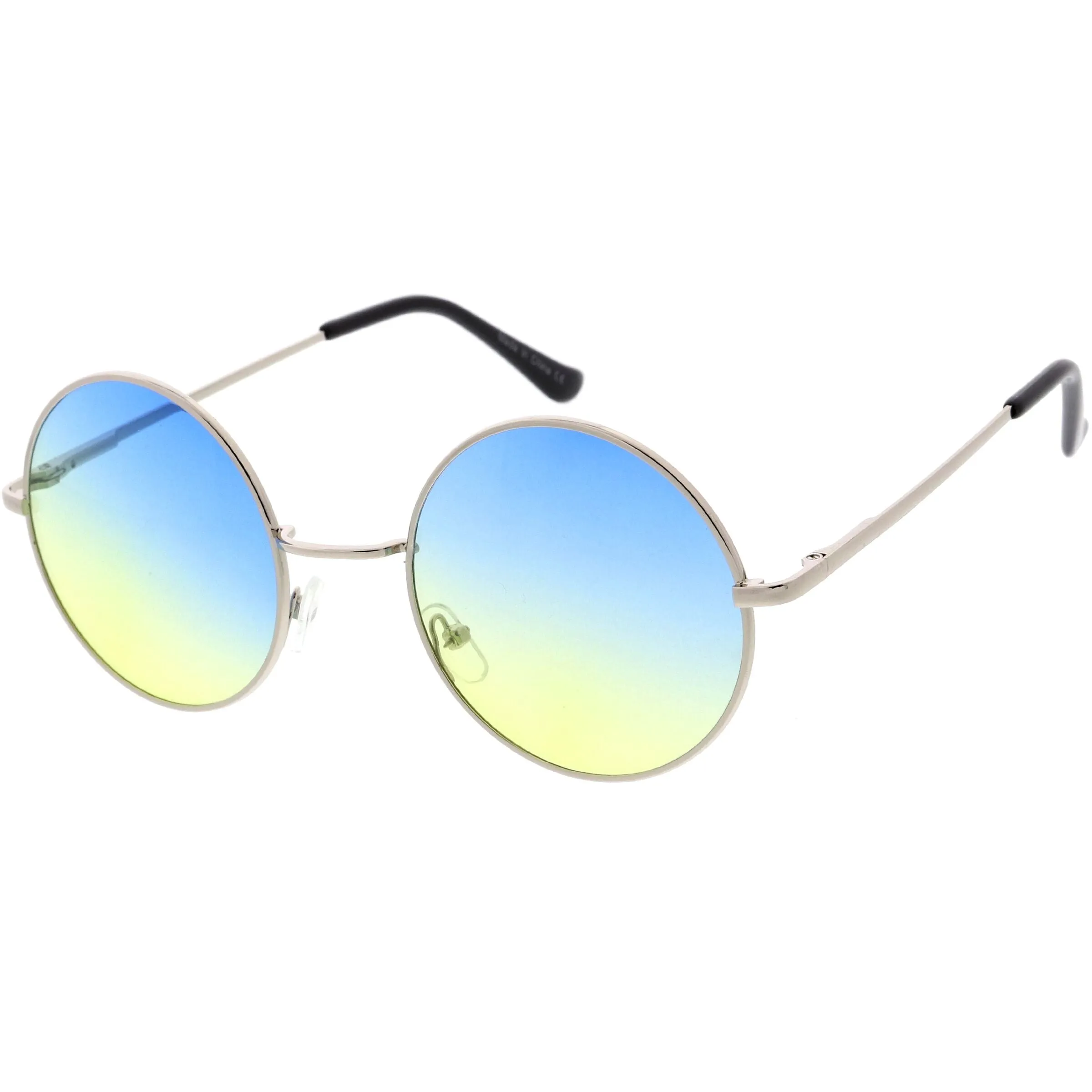 Medium Classic Lennon Style Gradient Colored Lens Thin Metal Frame Round Sunglasses 53mm C990