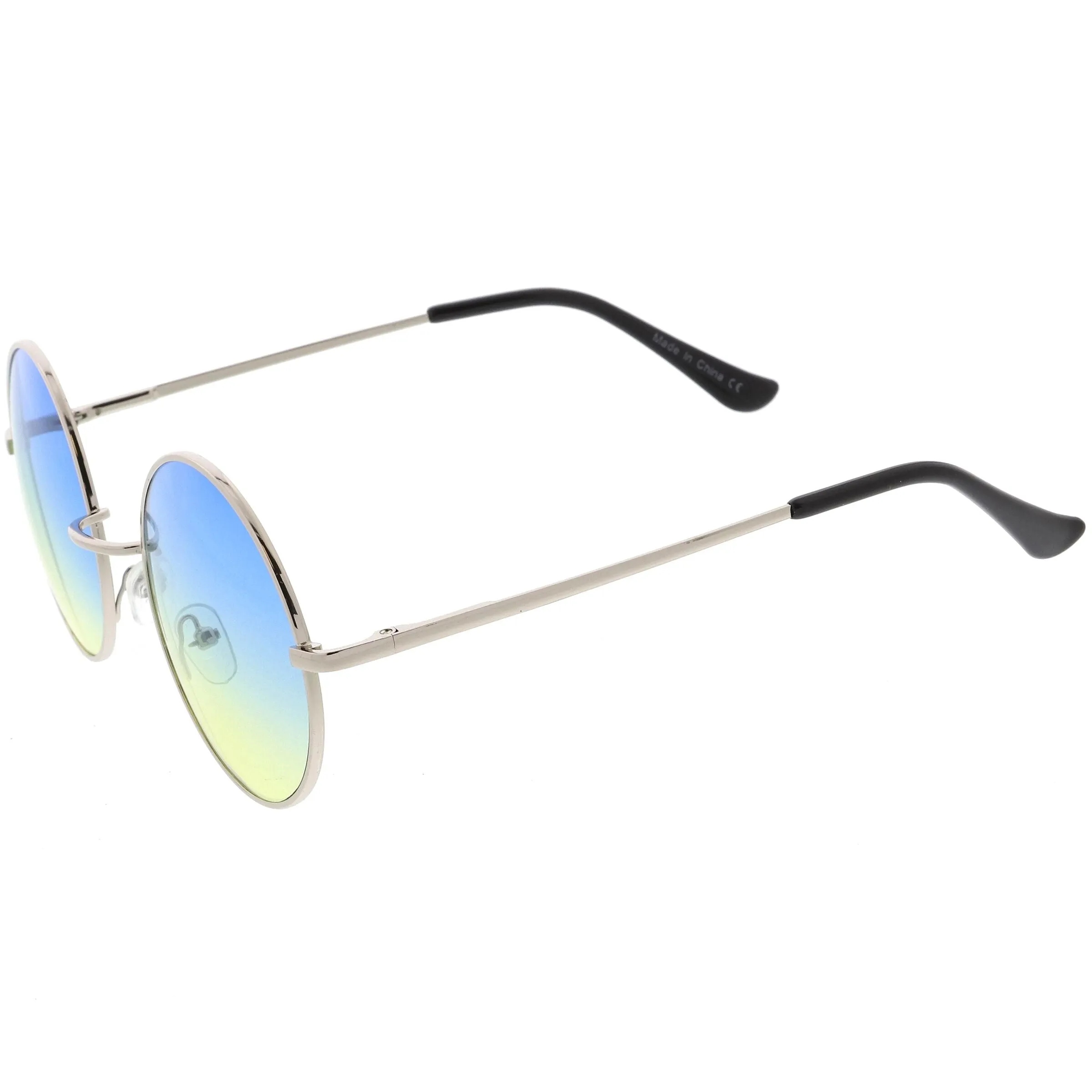 Medium Classic Lennon Style Gradient Colored Lens Thin Metal Frame Round Sunglasses 53mm C990