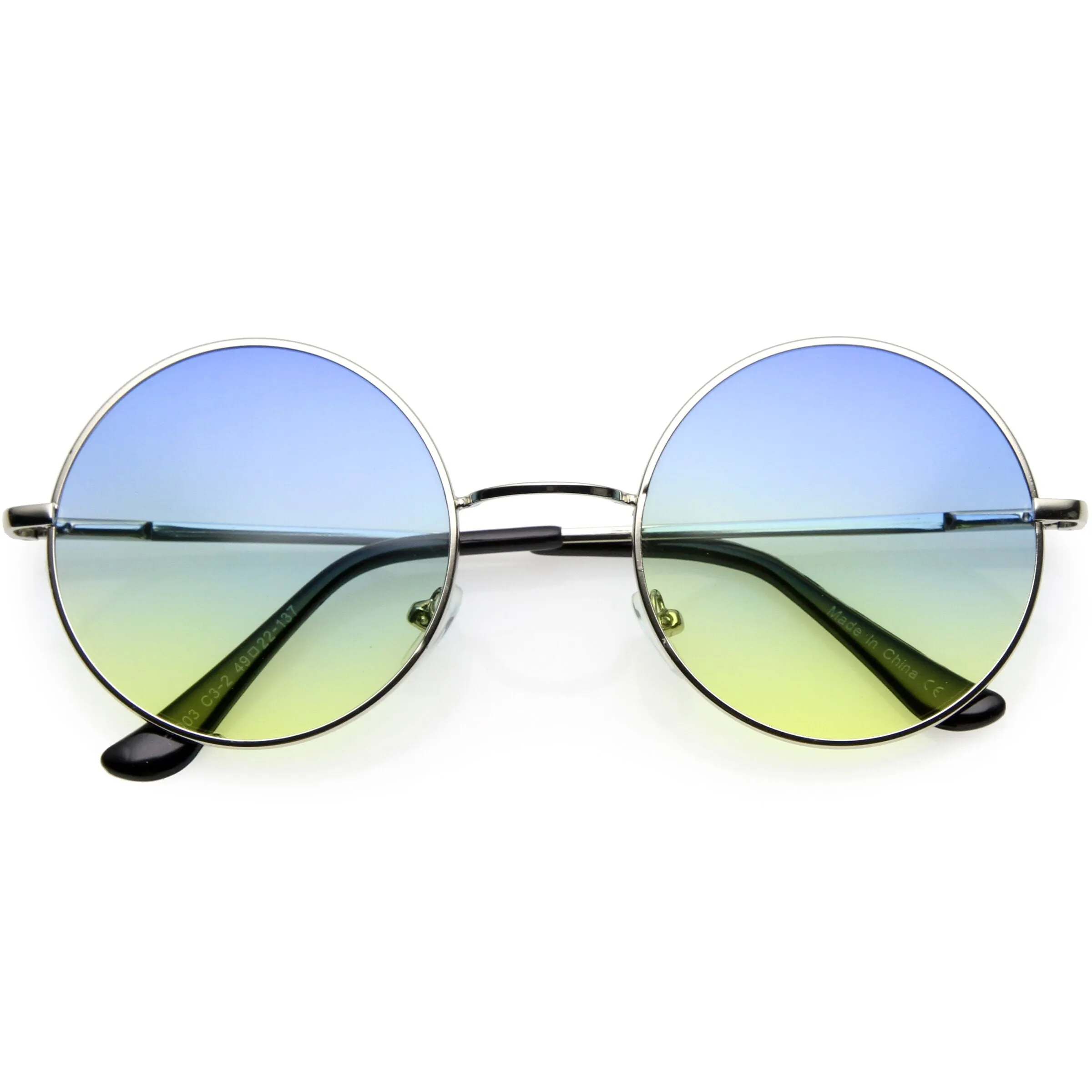 Medium Classic Lennon Style Gradient Colored Lens Thin Metal Frame Round Sunglasses 53mm C990