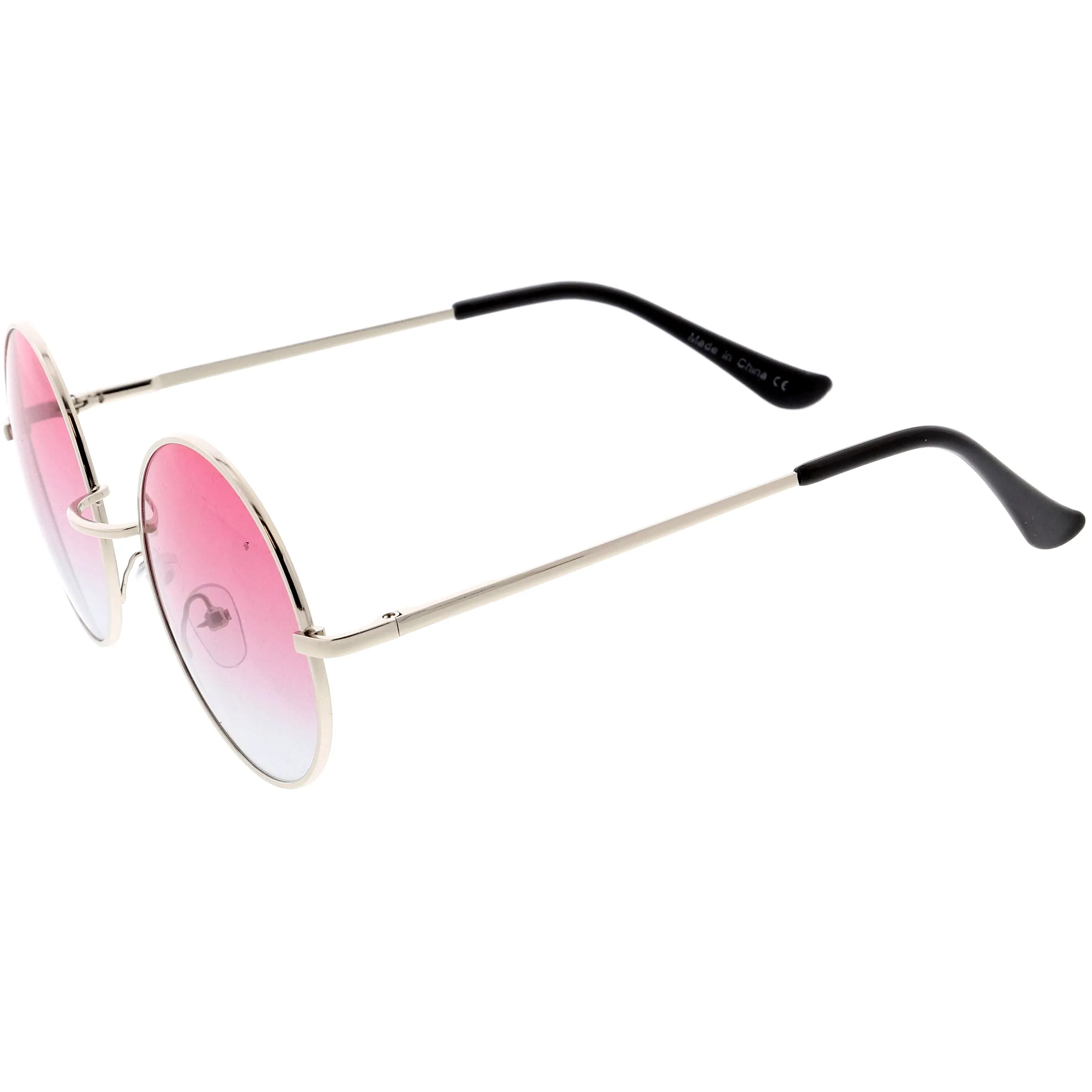 Medium Classic Lennon Style Gradient Colored Lens Thin Metal Frame Round Sunglasses 53mm C990