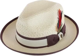 Men's Polybraid Fedora Hat with Grossgrain Ribbon and Feather, Large/XL, Natural