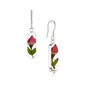 Miniature rose drop earrings 'Leela' vertical bar