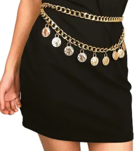Missgrace Sexy Boho Layered Sexy Waist Chain Minimalist Beach Bikini Coin Body Chain Gold Belly Chain Adjustable Tassel Fashion Charms Trendy Jewelry Accessories for Women