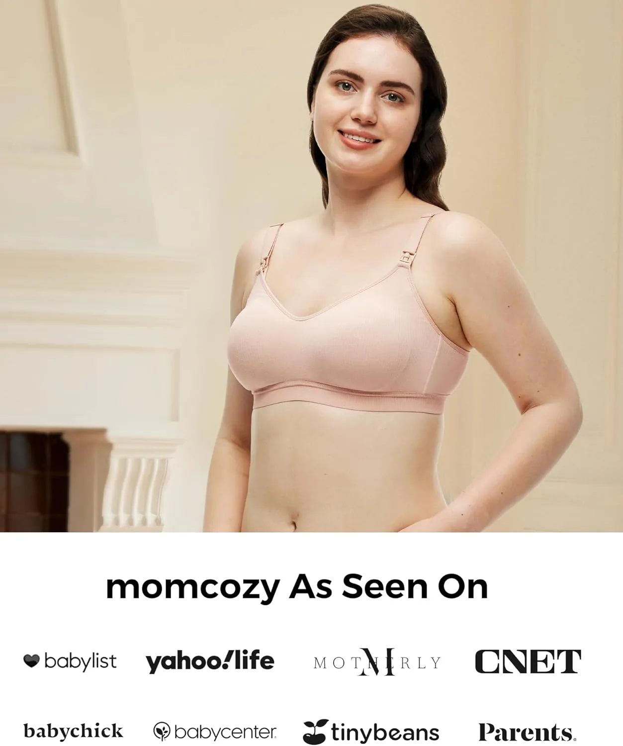 Momcozy Hands-Free Pumping Bra, Wireless & Seamless Breast Pump Bra, Breathable Tencel Fabric & Fully Fixed Cups