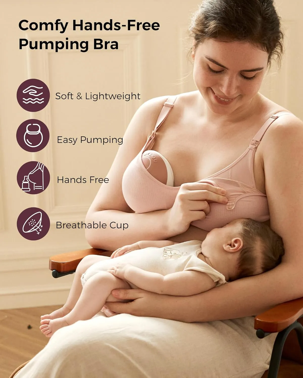 Momcozy Hands-Free Pumping Bra, Wireless & Seamless Breast Pump Bra, Breathable Tencel Fabric & Fully Fixed Cups