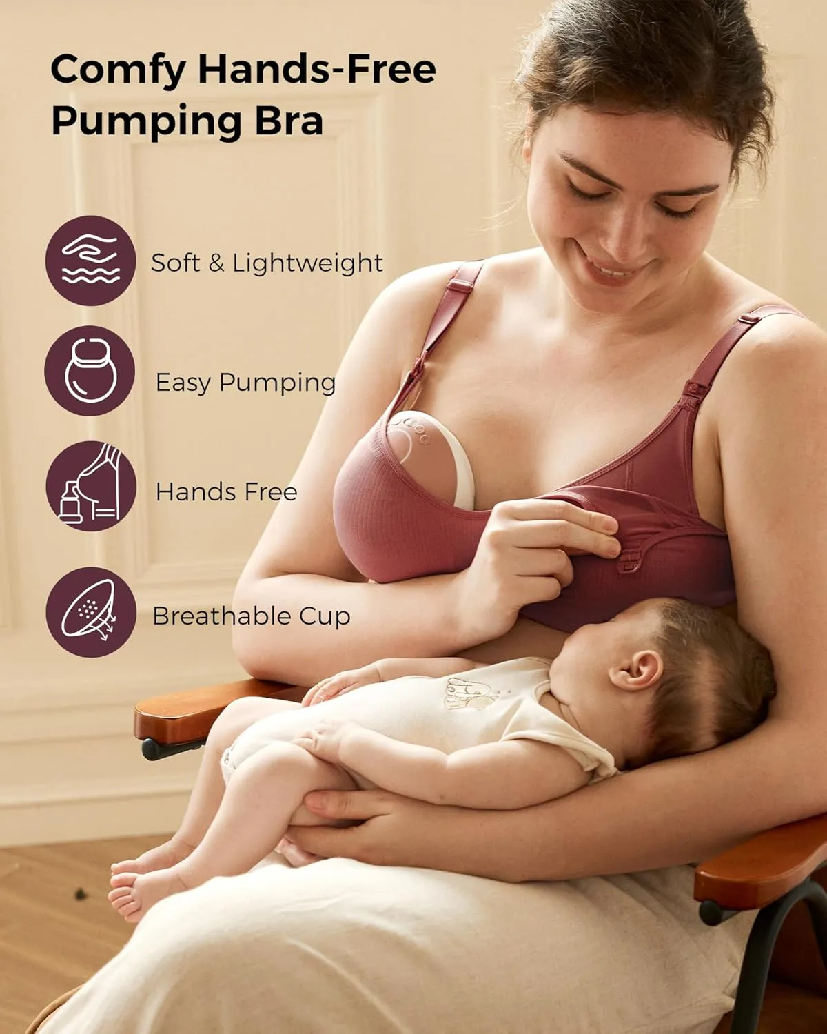 Momcozy Hands-Free Pumping Bra, Wireless & Seamless Breast Pump Bra, Breathable Tencel Fabric & Fully Fixed Cups