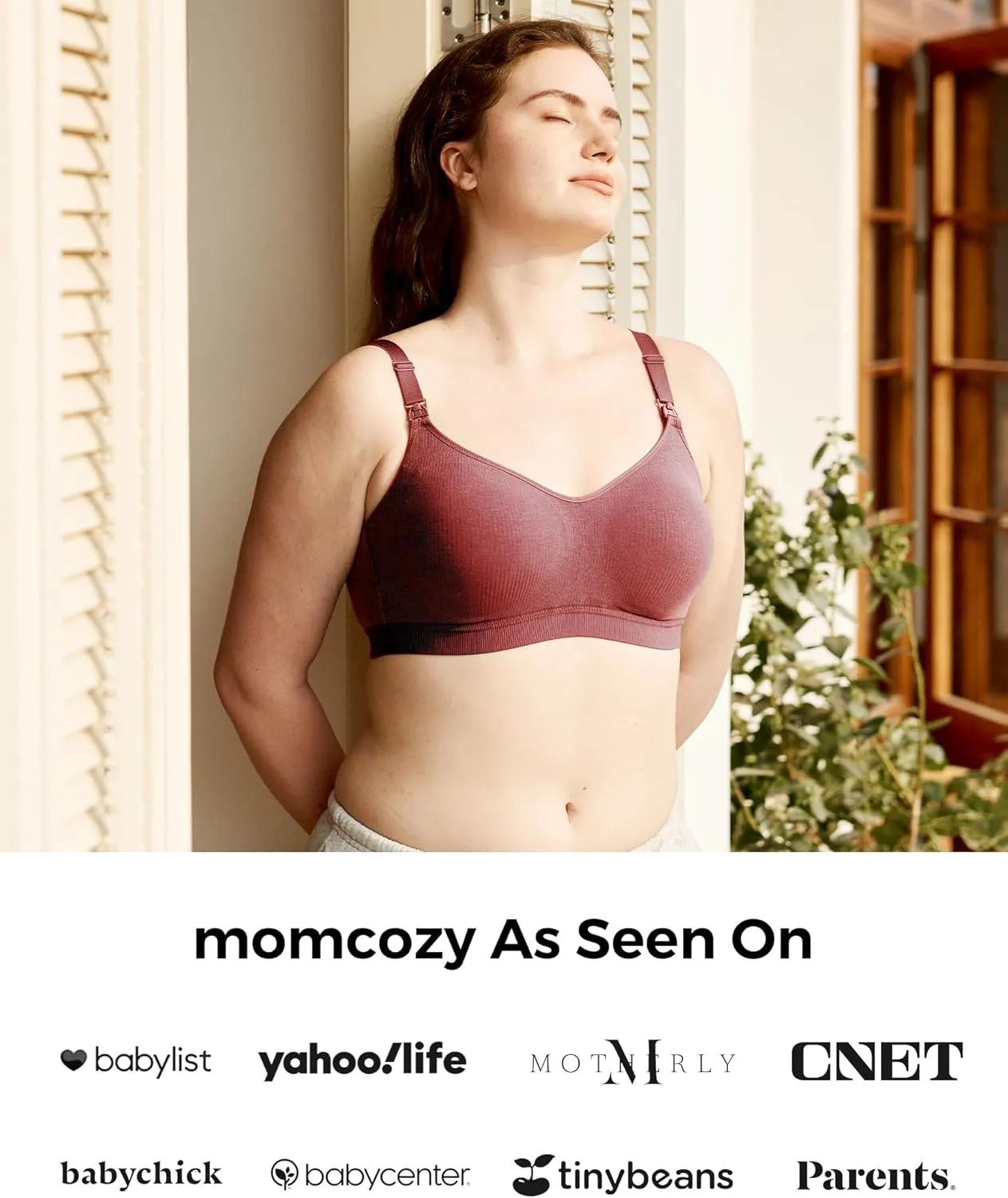 Momcozy Hands-Free Pumping Bra, Wireless & Seamless Breast Pump Bra, Breathable Tencel Fabric & Fully Fixed Cups