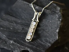 Moonstone Pendant - White Vertical Necklace - Vintage Bar Necklace