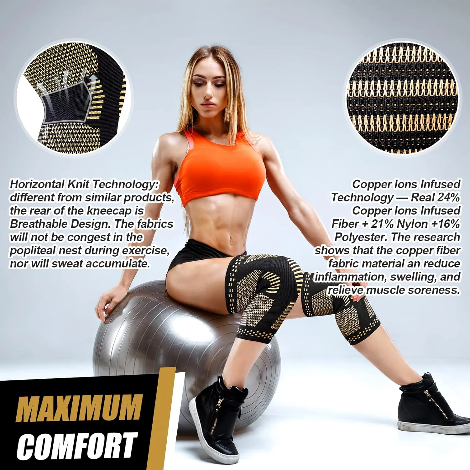 NEENCA Copper Knee Braces for Knee Pain Relief - 2 Pack Knee Sleeves Set, Compression Sleeves with Copper Ions Infused Fiber for Sports, Workout, Arthritis, Meniscus Tear, Runner- FSA/HSA Eligible