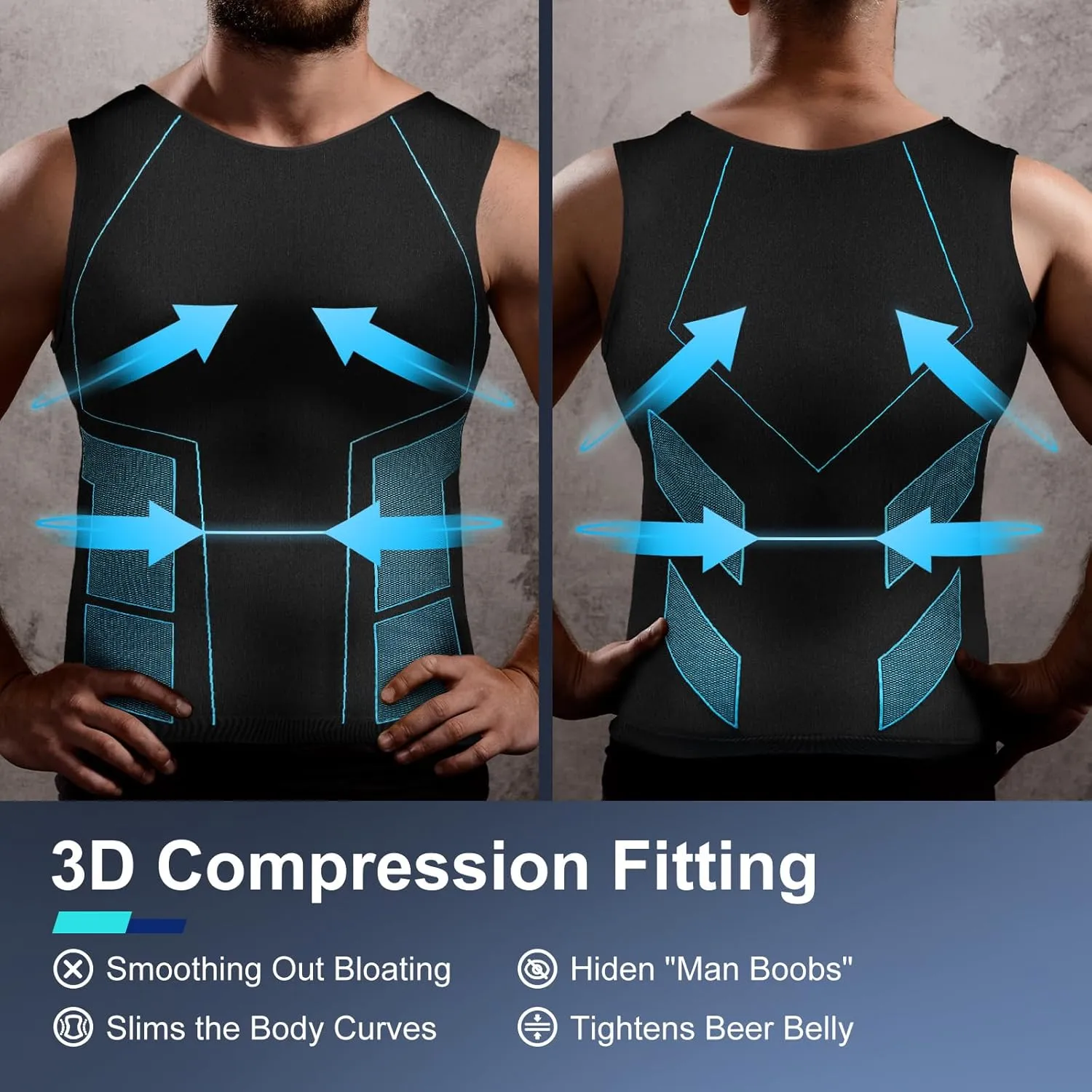 Odoland 3 Pack Men Compression Shirt, Tummy Control Slimming Undershirt Tank Top Men Body Shaper