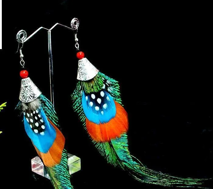 Peacock Feather Ethnic Long Earrings