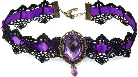 Pingyongchang Lace Choker Necklace Black Lace Crystal Choker Necklace for Women Halloween Weeding Costume Party Prom Vampire Pendant Choker for Women Gothic Jewelry