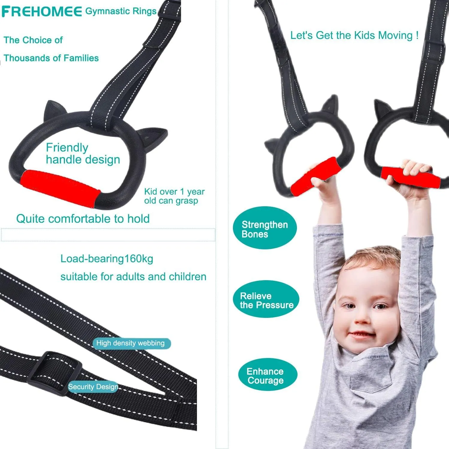 Professional Gymnastic Rings,Both for Adults and Kids,Support 440lbs/1600lbs,Home Fitness Equipment,Indoor and Outdoor Pull-up Bar for Stretching and Height Increase