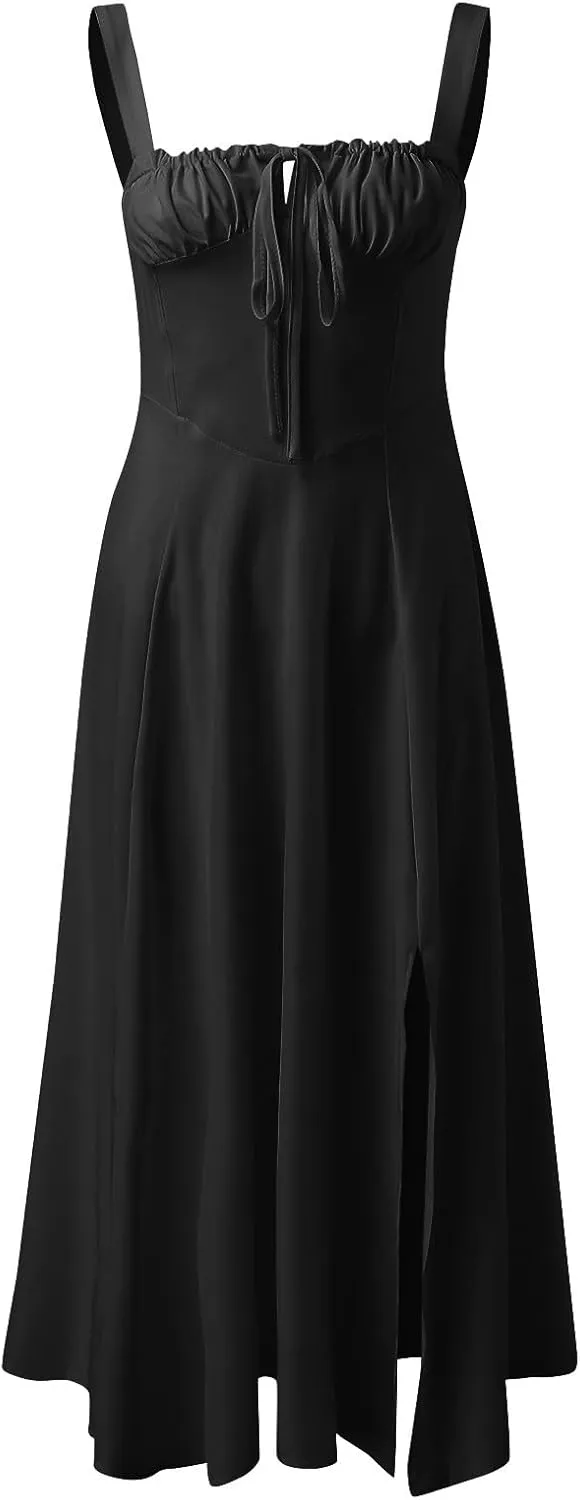PTOLOCIF Sexy Sundresses for Women 2025 Summer Spaghetti Strap Dress Sleeveless Low Cut Bust Dress Beach Party Maxi Dresses