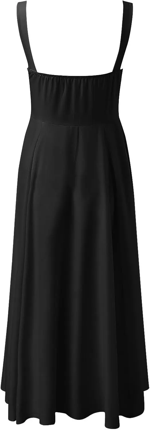 PTOLOCIF Sexy Sundresses for Women 2025 Summer Spaghetti Strap Dress Sleeveless Low Cut Bust Dress Beach Party Maxi Dresses