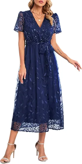 PTOLOCIF Wedding Guest Dresses for Women Casual V Neck Dresses 2025 Summer Spring Short Sleeve Party Dresses