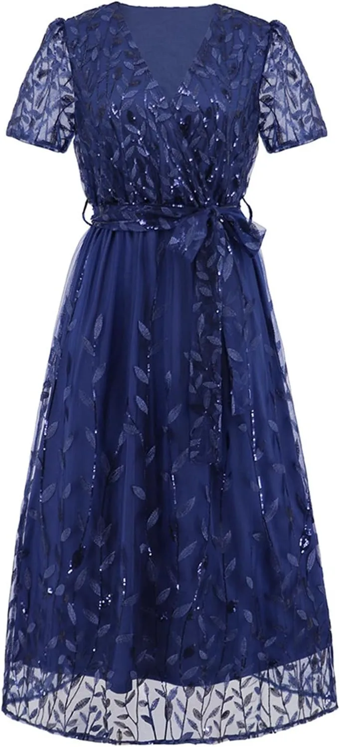 PTOLOCIF Wedding Guest Dresses for Women Casual V Neck Dresses 2025 Summer Spring Short Sleeve Party Dresses