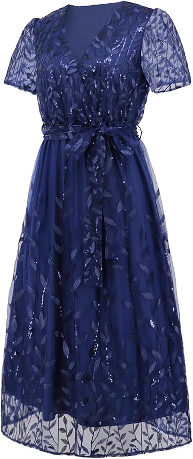 PTOLOCIF Wedding Guest Dresses for Women Casual V Neck Dresses 2025 Summer Spring Short Sleeve Party Dresses