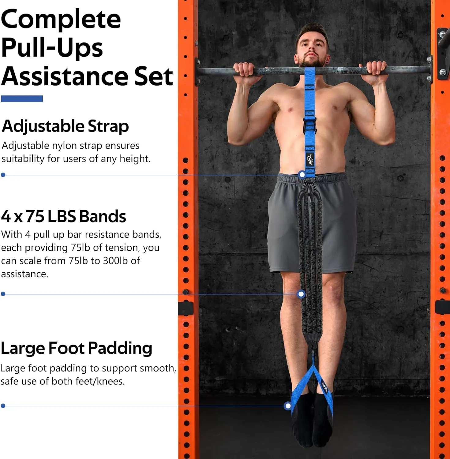 Pull Up Assistance Bands, Heavy Duty Resistance Bands for Pull Up Bar, Pull Up Assist Band with Feet Rest, Pull Up Assist Band Strength Training Workout Equipment, Height Adjustable