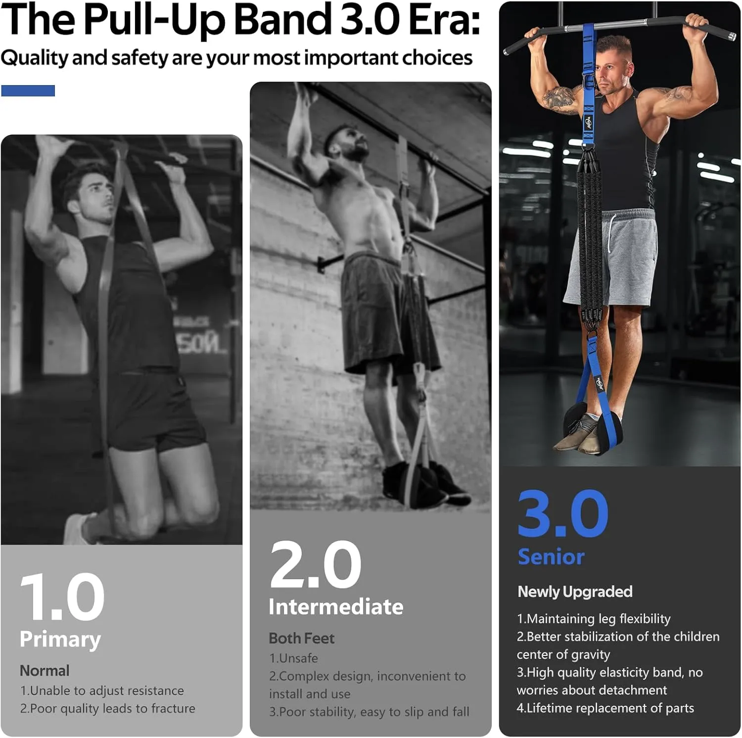 Pull Up Assistance Bands, Heavy Duty Resistance Bands for Pull Up Bar, Pull Up Assist Band with Feet Rest, Pull Up Assist Band Strength Training Workout Equipment, Height Adjustable