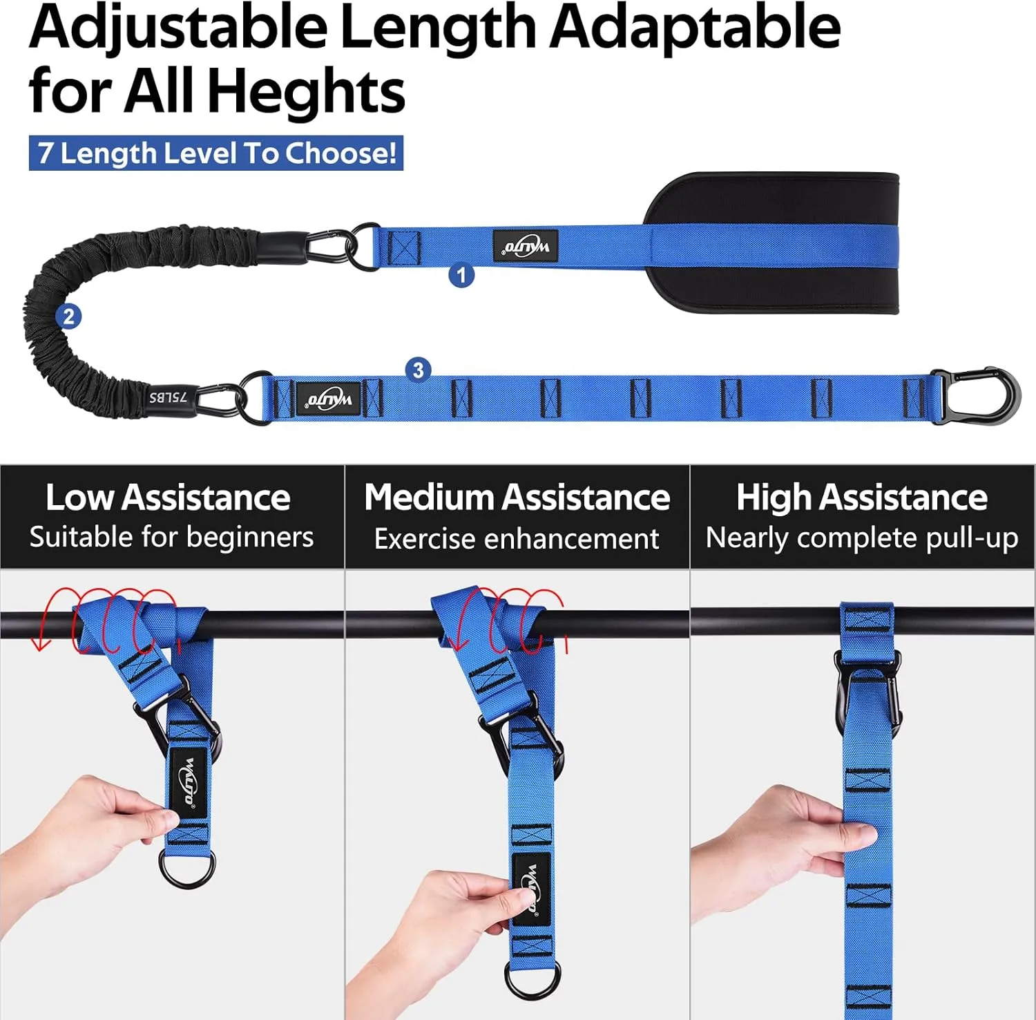 Pull Up Assistance Bands, Heavy Duty Resistance Bands for Pull Up Bar, Pull Up Assist Band with Feet Rest, Pull Up Assist Band Strength Training Workout Equipment, Height Adjustable