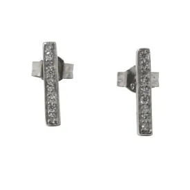 "Sparkle Bar" Sterling Silver Mini CZ Bar Stud Earrings