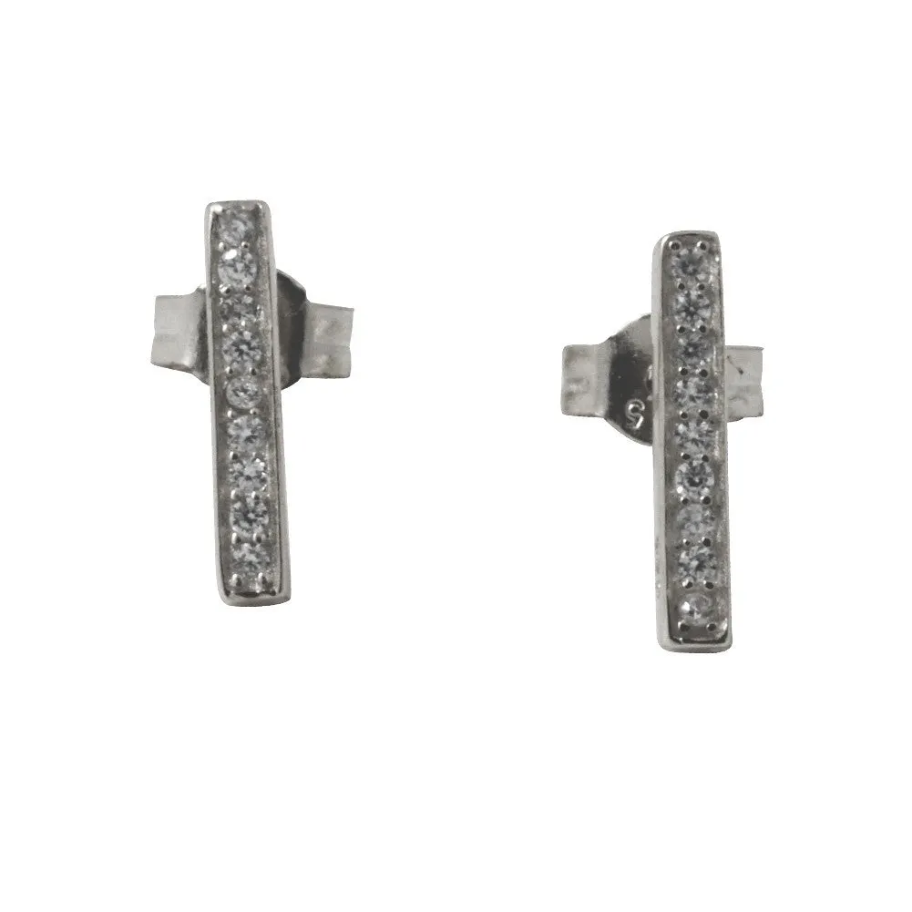 "Sparkle Bar" Sterling Silver Mini CZ Bar Stud Earrings