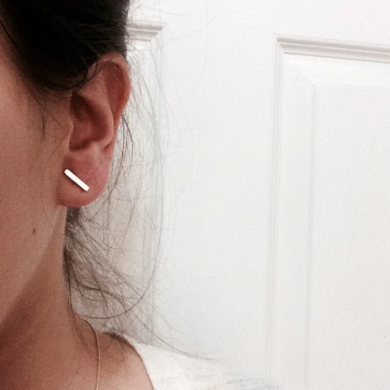 "Sparkle Bar" Sterling Silver Mini CZ Bar Stud Earrings