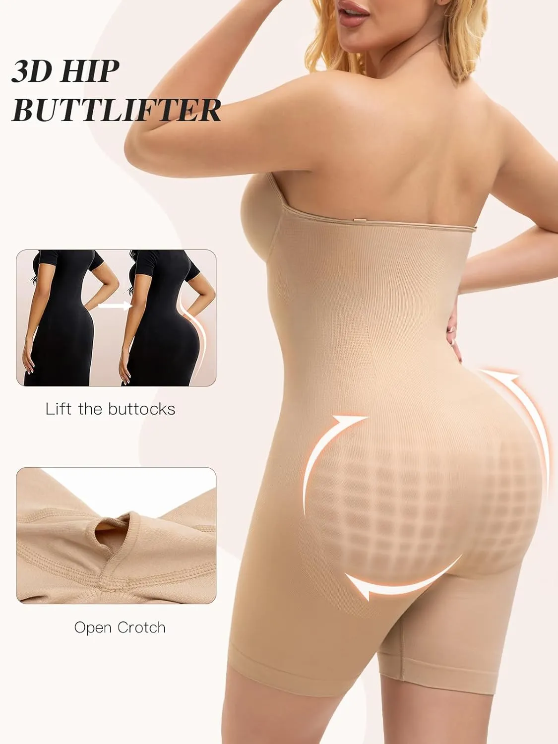 Slimers Strapless Shapewear Bodysuit For Woman: Seamless Body Shaper Built In Bar - Tummy Control Butt Lifter Shapewear