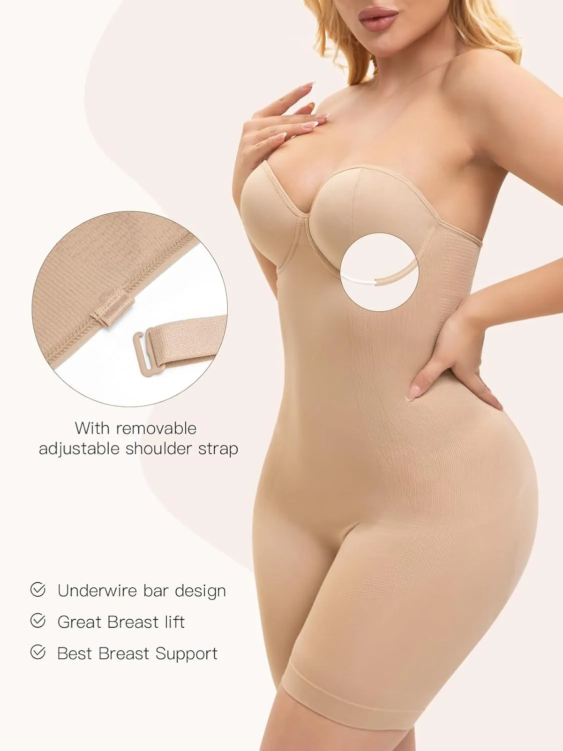 Slimers Strapless Shapewear Bodysuit For Woman: Seamless Body Shaper Built In Bar - Tummy Control Butt Lifter Shapewear