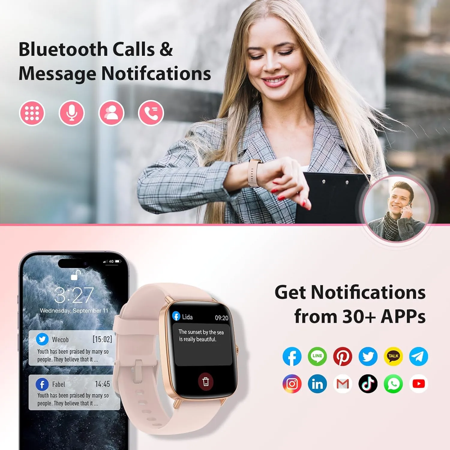 Smart Watch for Women, 2025 New Smartwatch (Answer/Make Call) for iPhone/Android, 1.85" HD Dynamic Dial Fitness Tracker with 110  Sport Modes, Sleep/Health Monitor, IP68 Waterproof, with 2 Bands