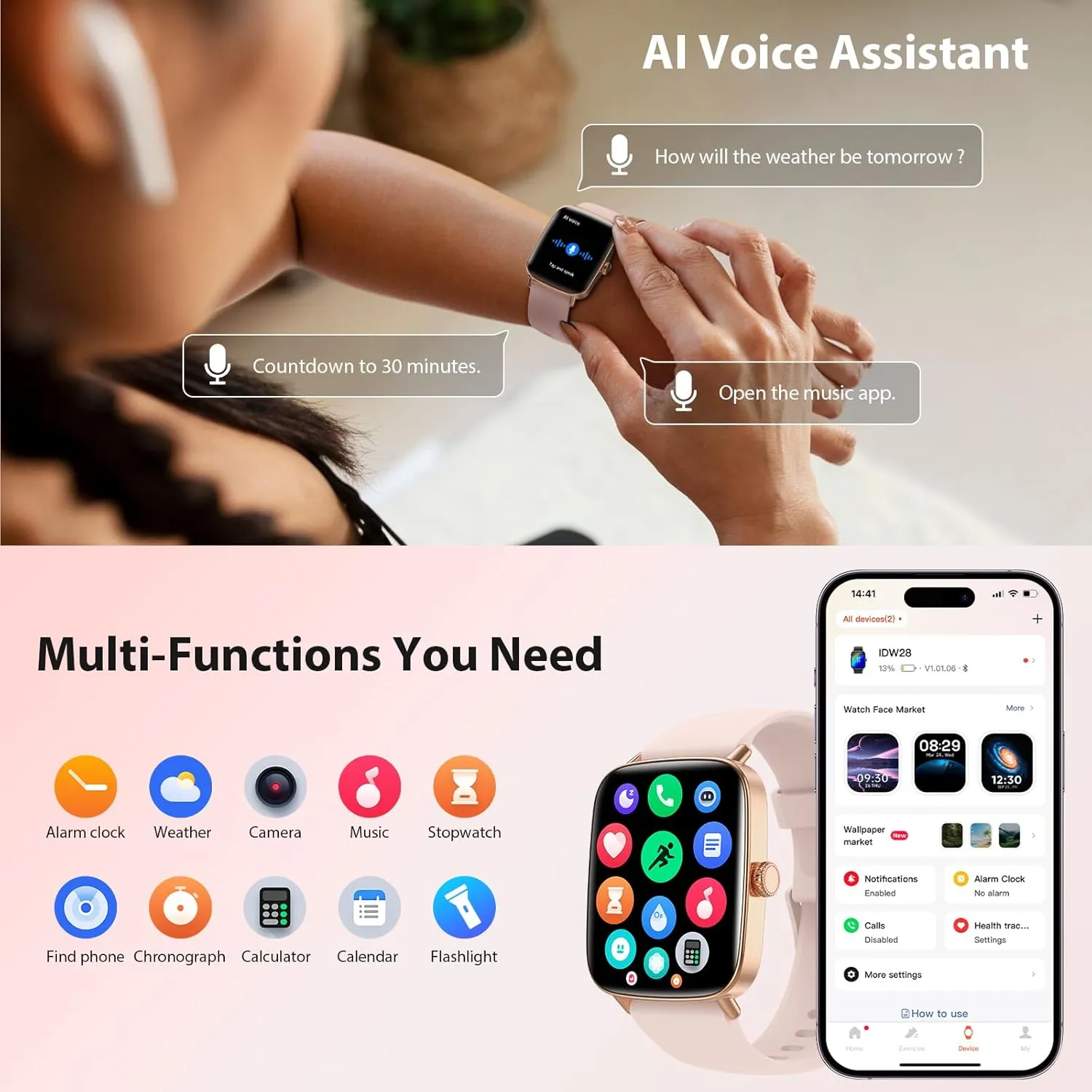 Smart Watch for Women, 2025 New Smartwatch (Answer/Make Call) for iPhone/Android, 1.85" HD Dynamic Dial Fitness Tracker with 110  Sport Modes, Sleep/Health Monitor, IP68 Waterproof, with 2 Bands