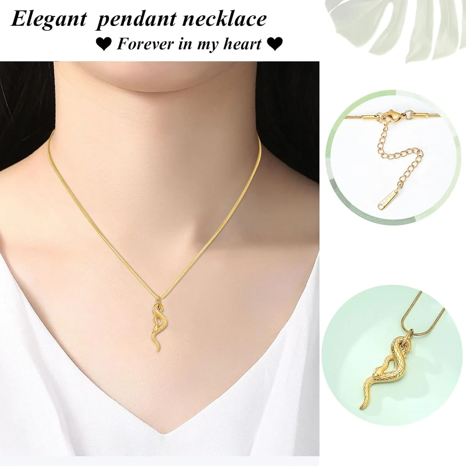 Snake Urn Necklace for Ashes for Men, Stainless Steel Cremation Urn Pendant Memorial Locket Ashes Keepsake Cremation Jewelry