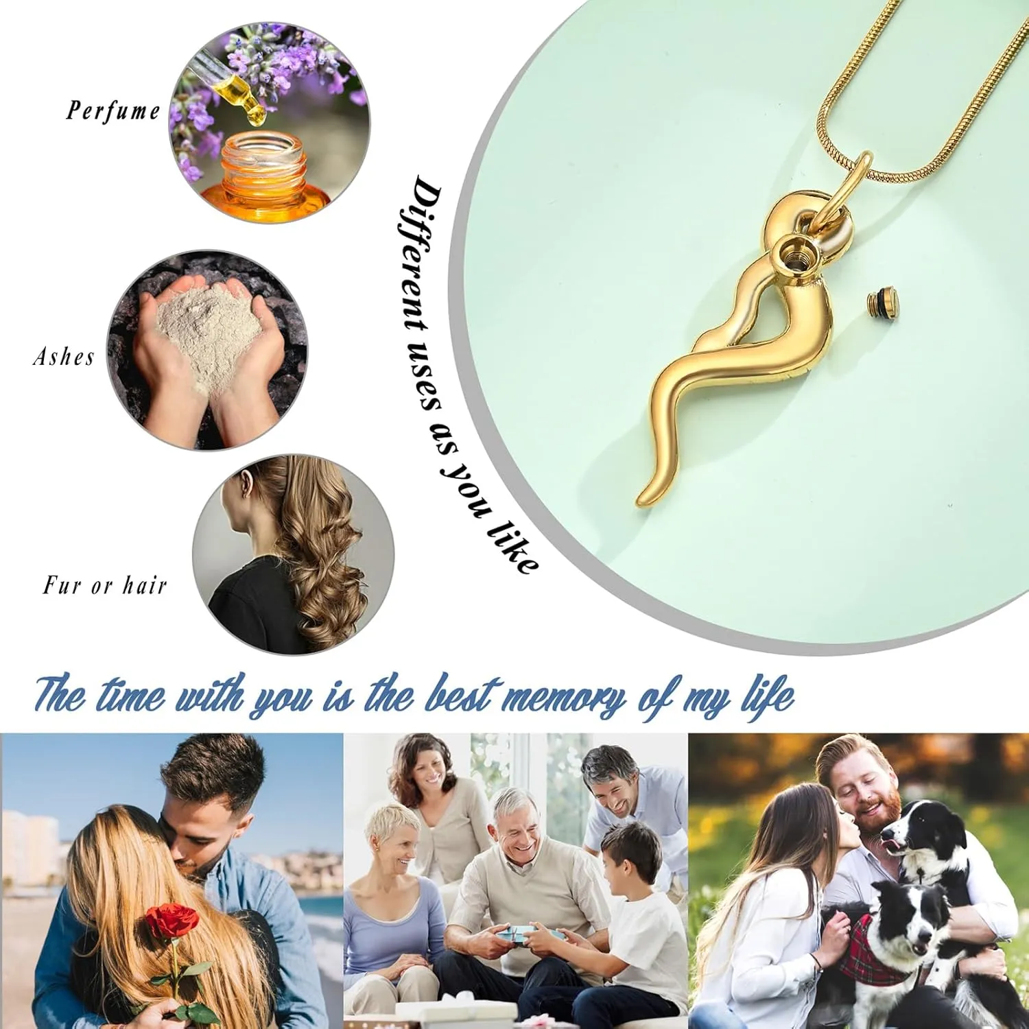 Snake Urn Necklace for Ashes for Men, Stainless Steel Cremation Urn Pendant Memorial Locket Ashes Keepsake Cremation Jewelry