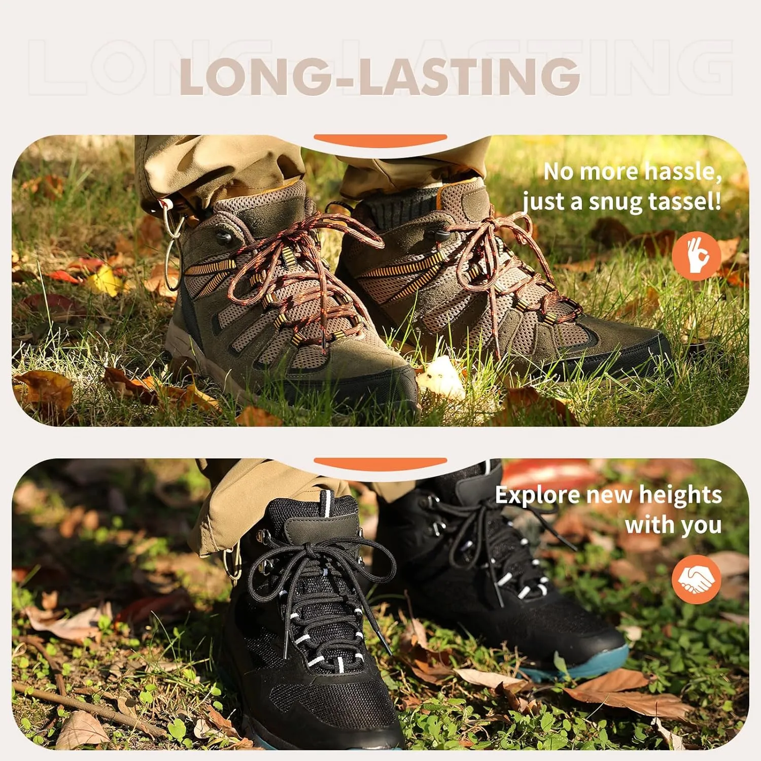 Stepace Round Shoelaces [2 Pairs] Heavy Duty Boot Shoe Laces for Hiking Work Boots