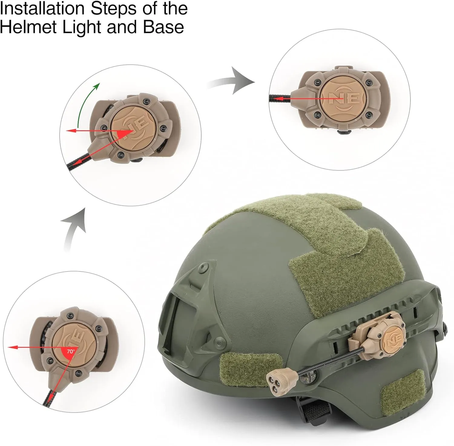 Tactical Helmet Light with White Red IR LED Task Lamp, Military Helmet Accessories Mount for Mich Fast Helmet Molle System Picatinny Rail, Survival Signal Light for Outdoor Hunting