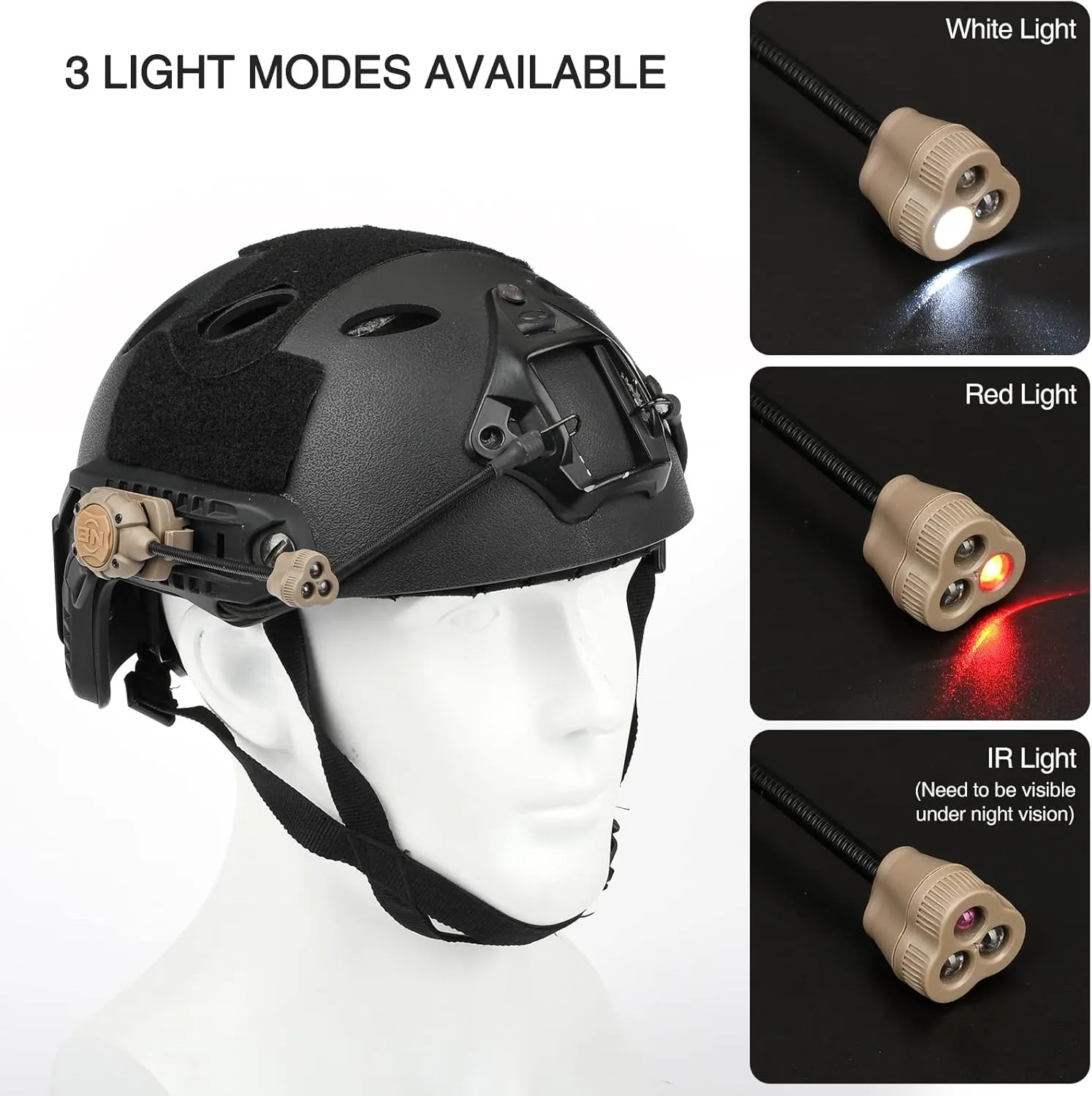Tactical Helmet Light with White Red IR LED Task Lamp, Military Helmet Accessories Mount for Mich Fast Helmet Molle System Picatinny Rail, Survival Signal Light for Outdoor Hunting