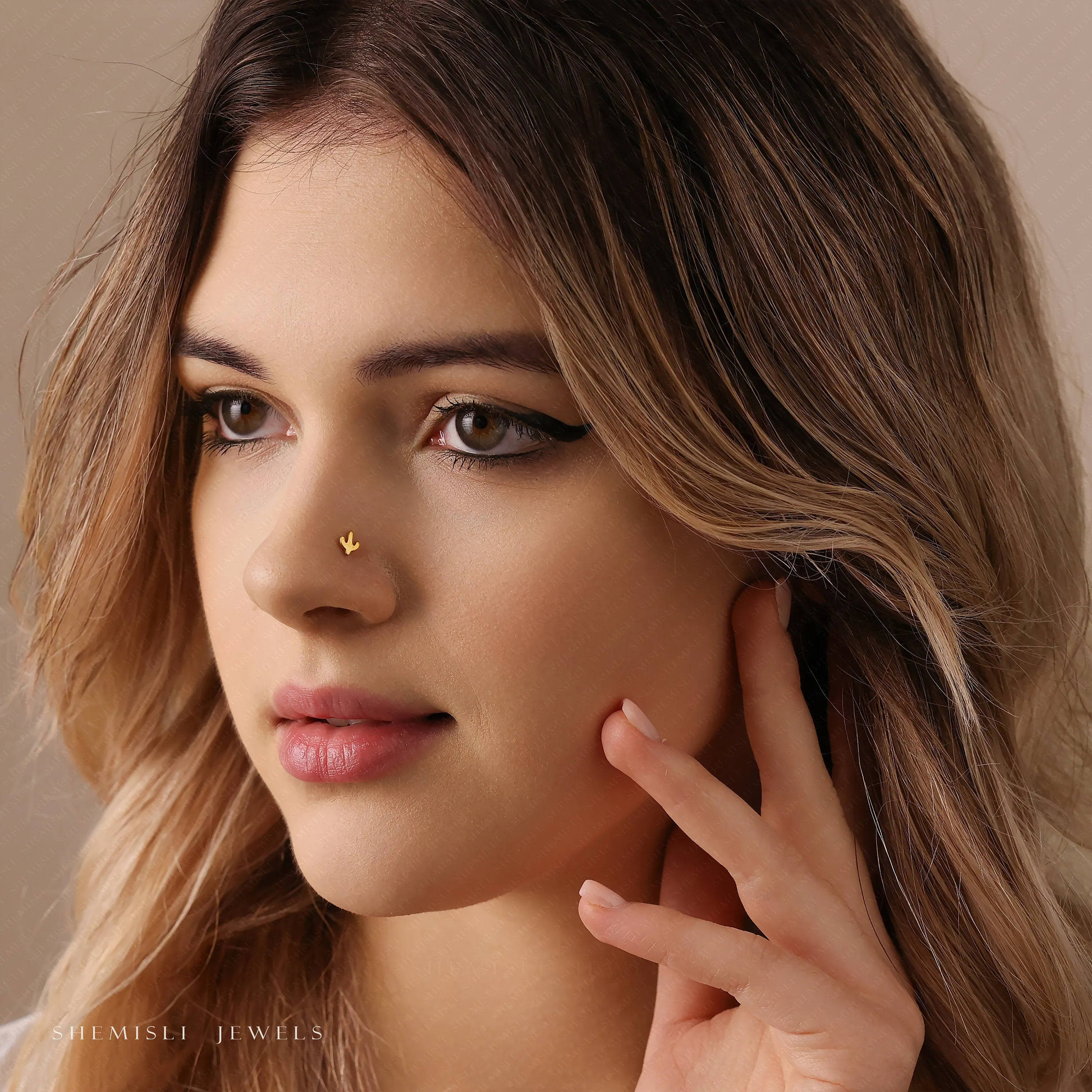 Tiny Cactus Threadless Flat Back Nose Stud, 20,18,16ga, 5-10mm Unisex, Surgical Steel SHEMISLI SS918