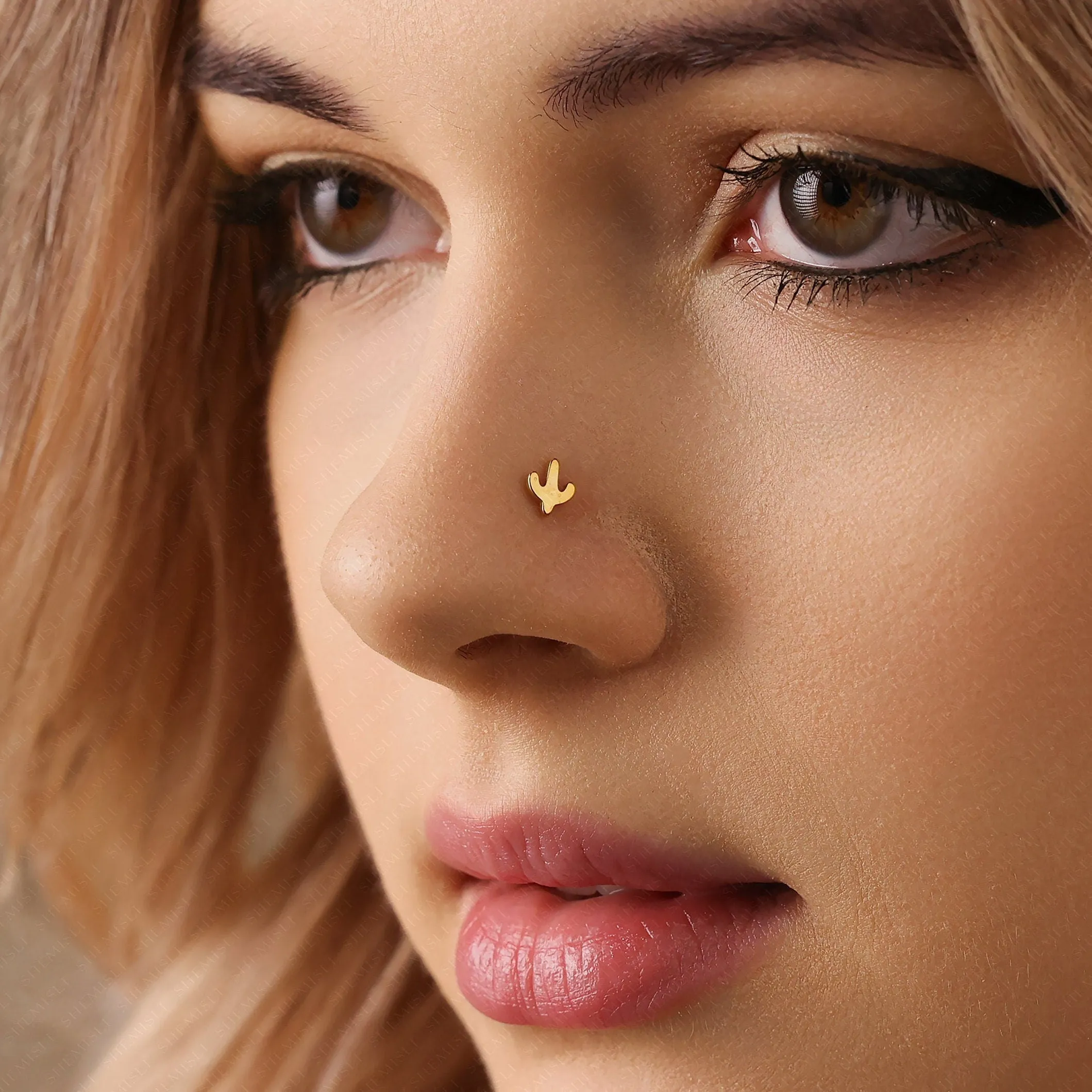 Tiny Cactus Threadless Flat Back Nose Stud, 20,18,16ga, 5-10mm Unisex, Surgical Steel SHEMISLI SS918
