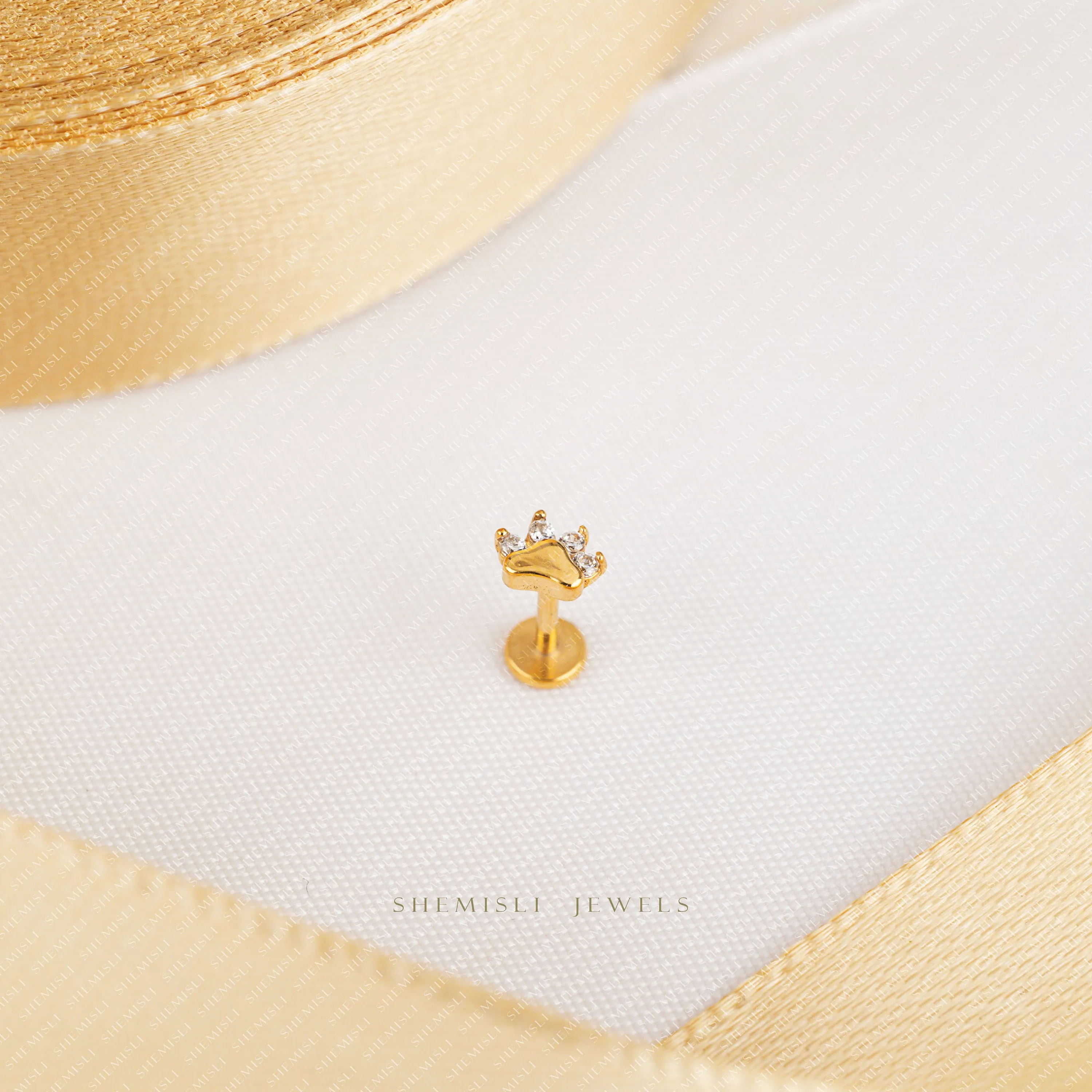 Tiny Paw Threadless Flat Back Nose Stud, 20,18,16ga, 5-10mm Unisex, Surgical Steel SHEMISLI SS887