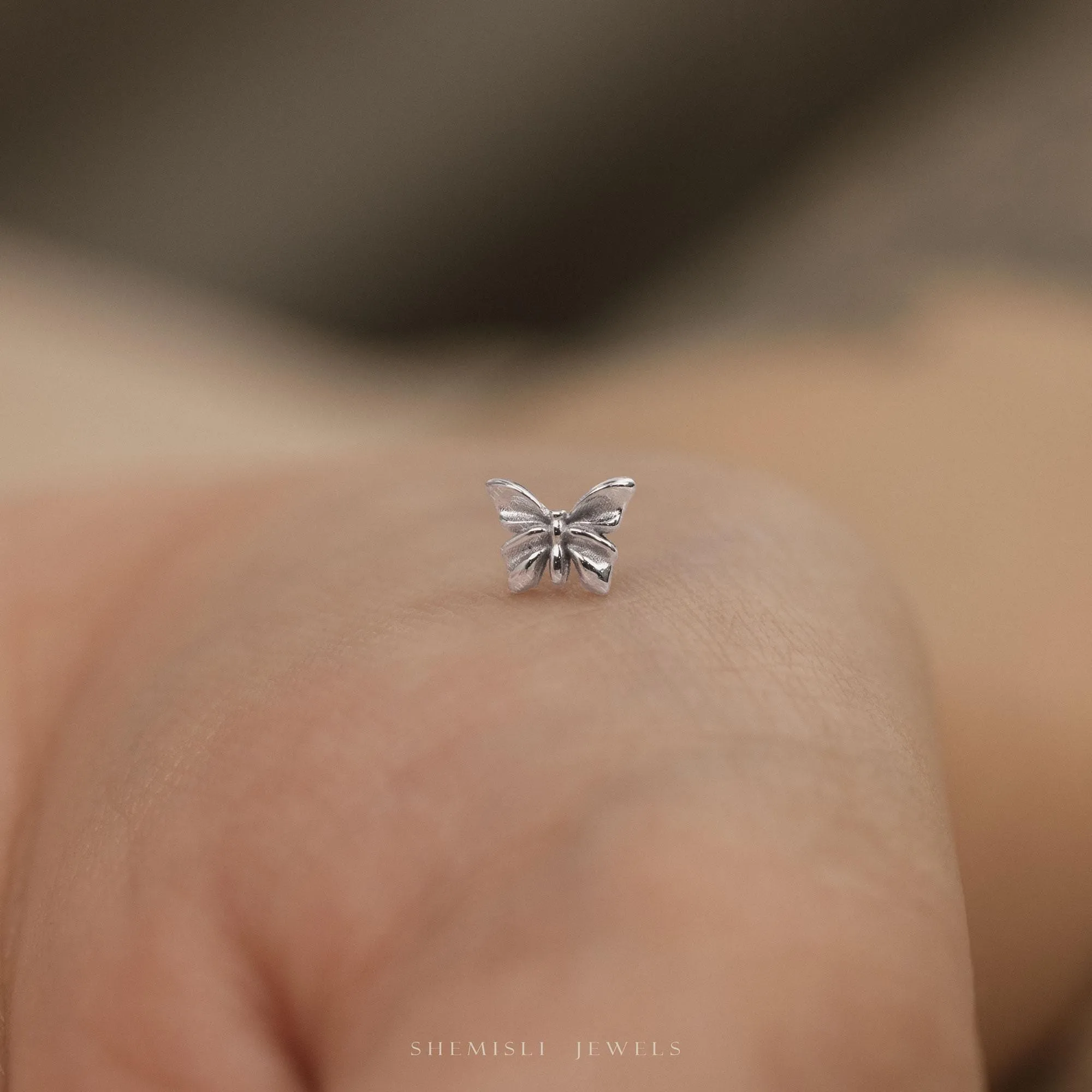 Tiny Tiny Butterfly Threadless Flat Back Earrings, 20,18,16ga, 5-10mm Unisex, Surgical Steel SHEMISLI SS1108