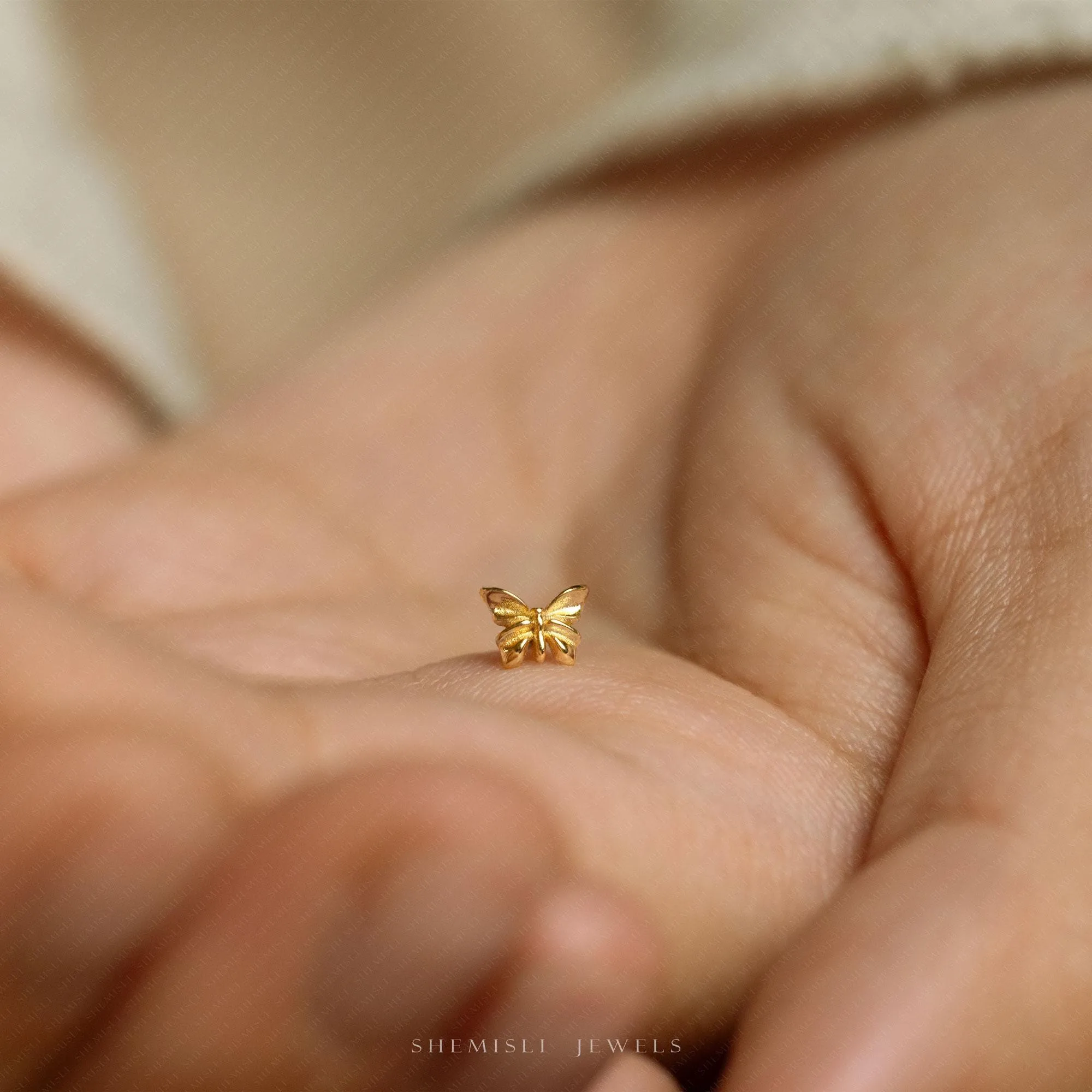 Tiny Tiny Butterfly Threadless Flat Back Earrings, 20,18,16ga, 5-10mm Unisex, Surgical Steel SHEMISLI SS1108