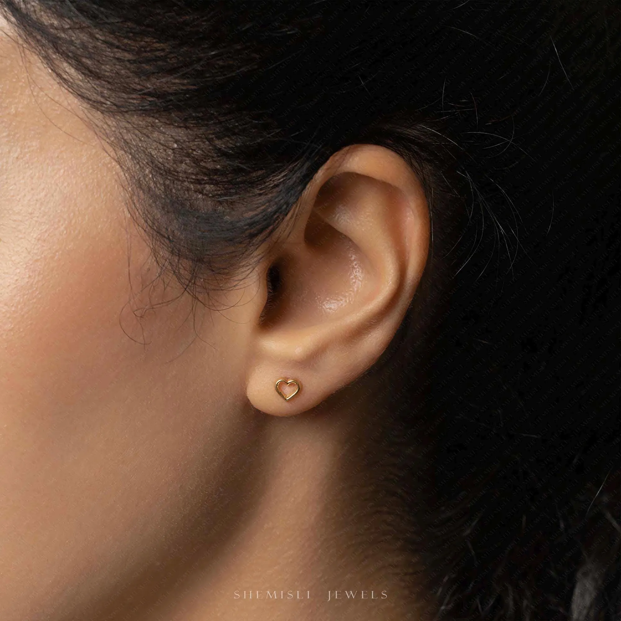 Tiny Tiny Open Heart Threadless Flat Back Earrings, 20,18,16ga, 5-10mm Unisex, Surgical Steel SHEMISLI SS1203
