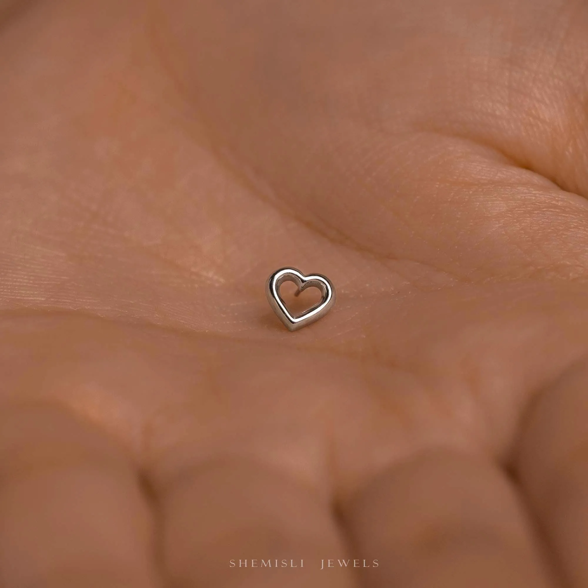 Tiny Tiny Open Heart Threadless Flat Back Earrings, 20,18,16ga, 5-10mm Unisex, Surgical Steel SHEMISLI SS1203