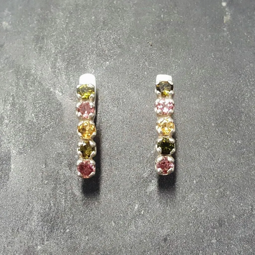 Tourmaline Earrings - Colorful Bar Studs - Vertical Earrings