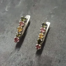 Tourmaline Earrings - Colorful Bar Studs - Vertical Earrings