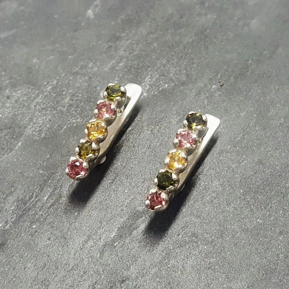 Tourmaline Earrings - Colorful Bar Studs - Vertical Earrings