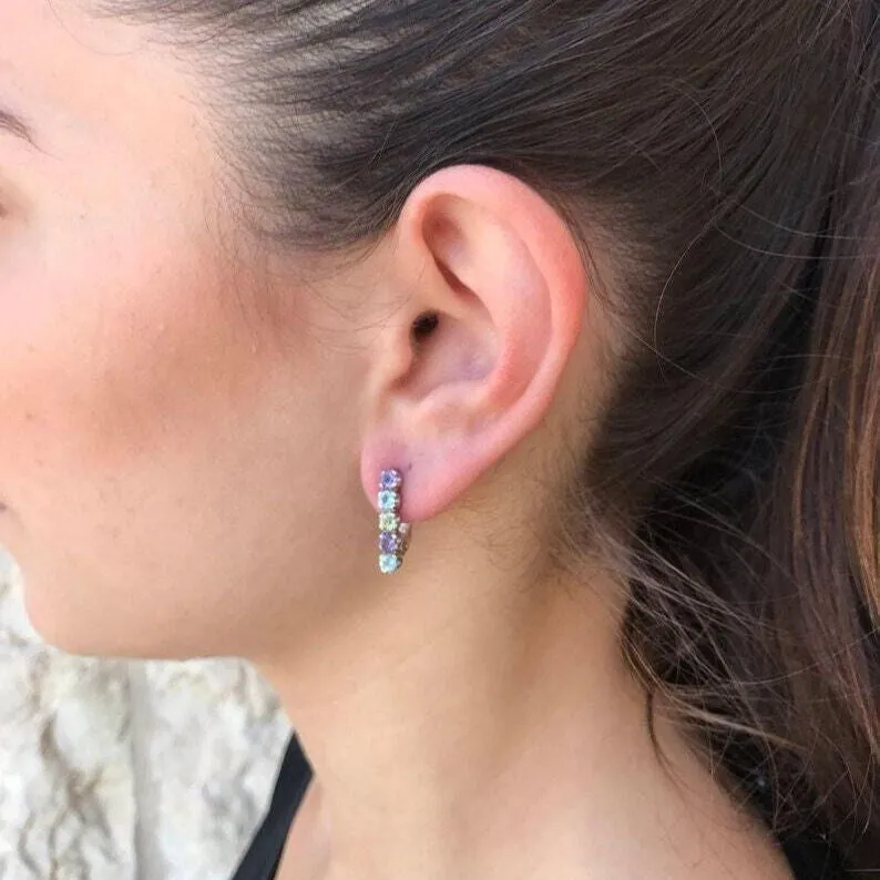 Tourmaline Earrings - Colorful Bar Studs - Vertical Earrings